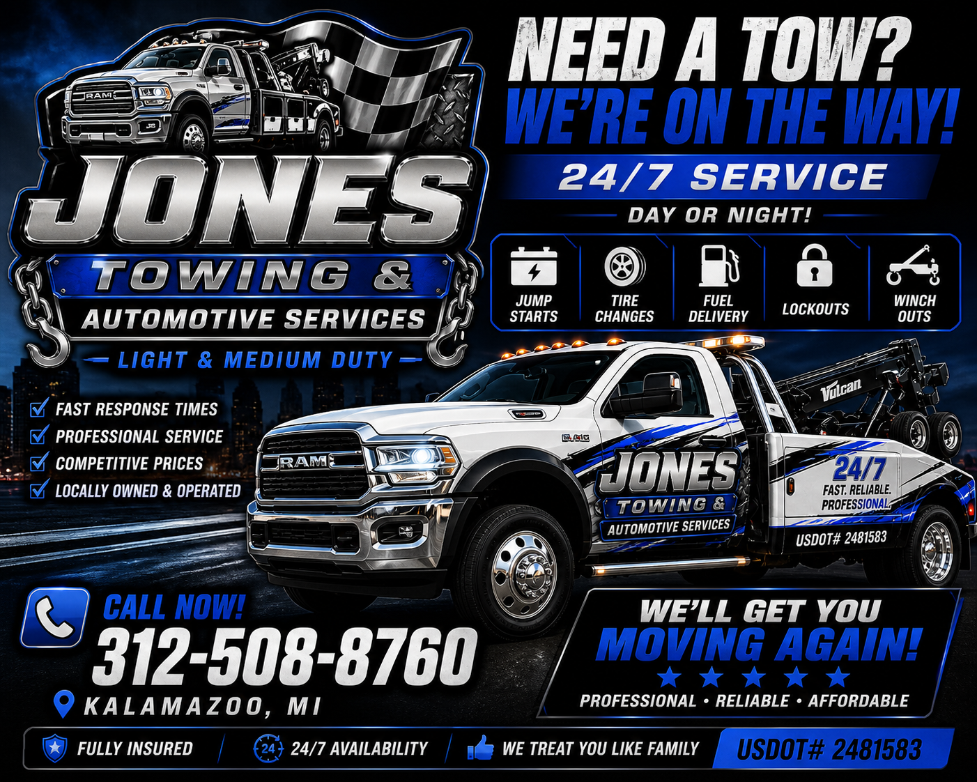 Jones Towing and Automotive Services wrecker truck